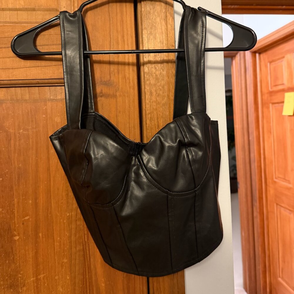 Black Bustier Corset Crop Top, MEDIUM